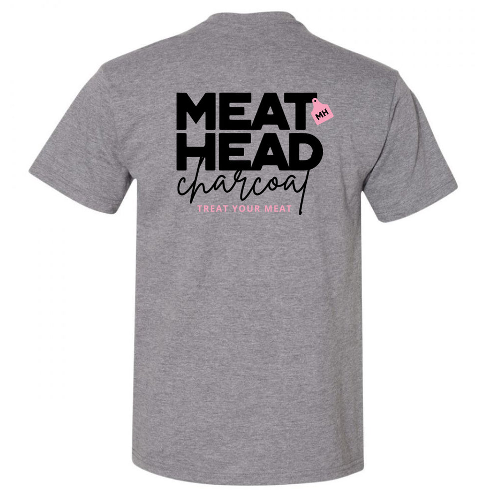 Women's Heather Grey Crewneck Meat Head Fitted T-Shirt, Script Design